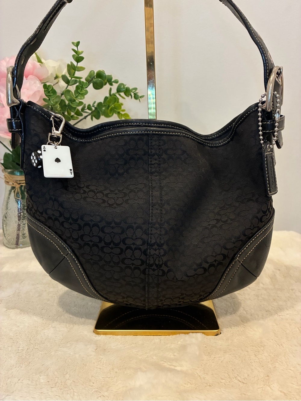 Coach 1460 Vintage 2004 Signature Soho Hobo Black Jacquard Leather Y2K